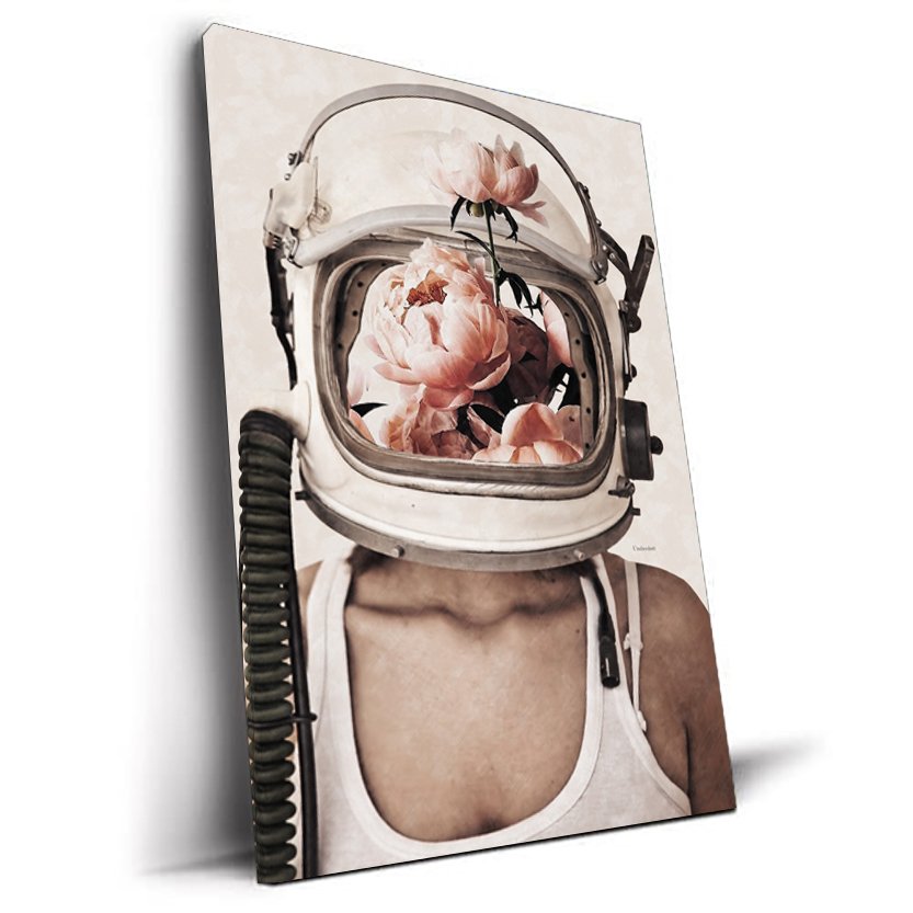 Space Bloom tableau art astronaute fleurs par Underdott
