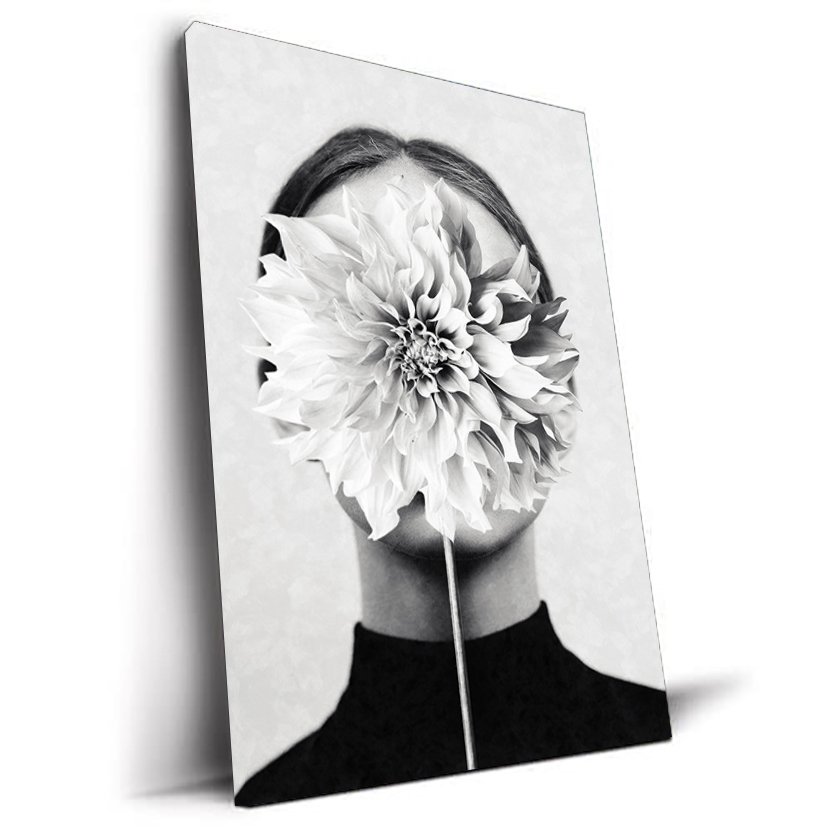 White Flower tableau portrait floral noir et blanc par Underdott