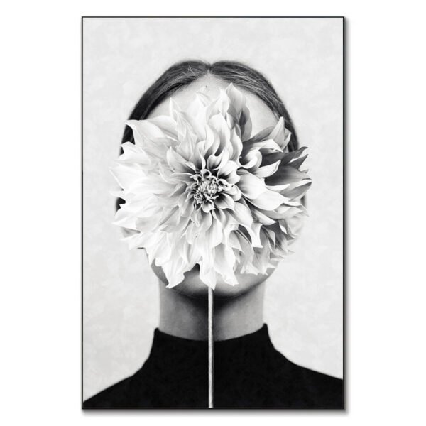 White Flower tableau portrait floral noir et blanc par Underdott