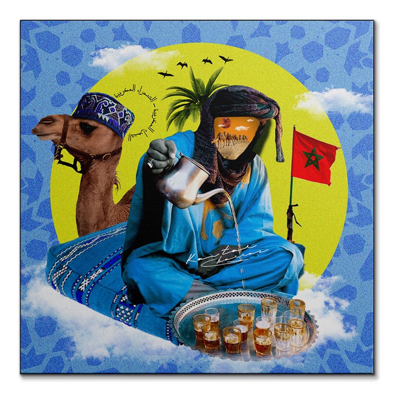 Thé Sahraoui tableau pop-art rituel saharien par Kawtar Barraz