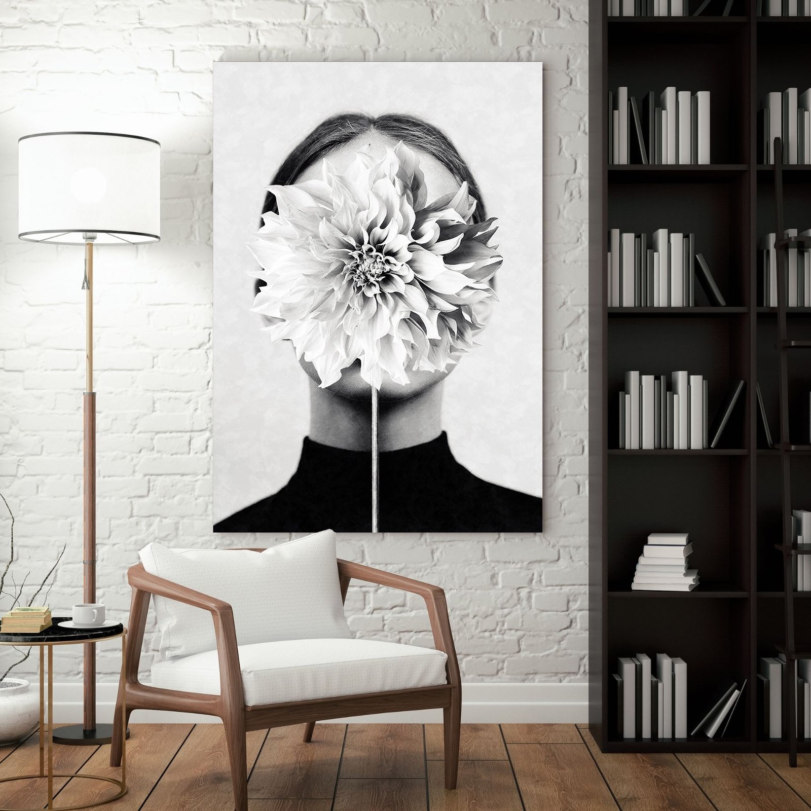 White Flower tableau portrait floral noir et blanc par Underdott
