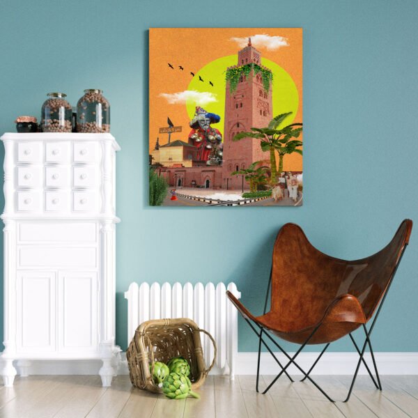 Marrakech 2 : une interprétation pop-art lumineuse de la Koutoubia et de l’esprit de la ville rouge.