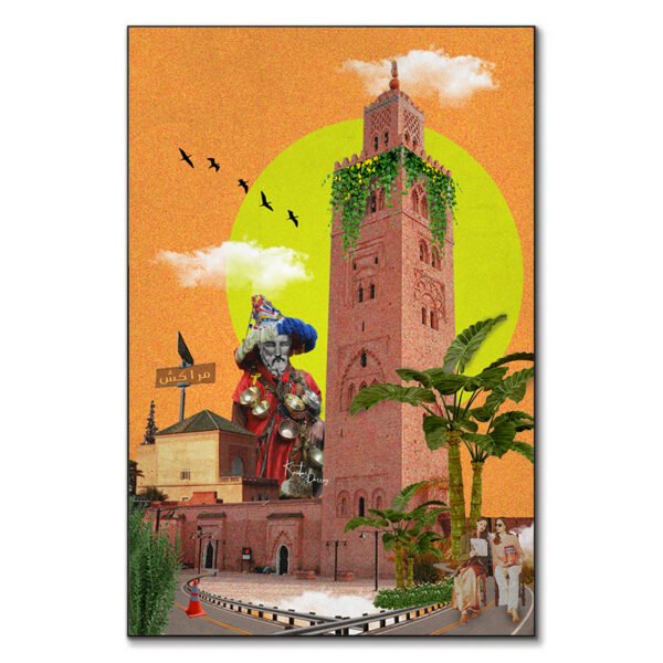 Marrakech 2 : une interprétation pop-art lumineuse de la Koutoubia et de l’esprit de la ville rouge.