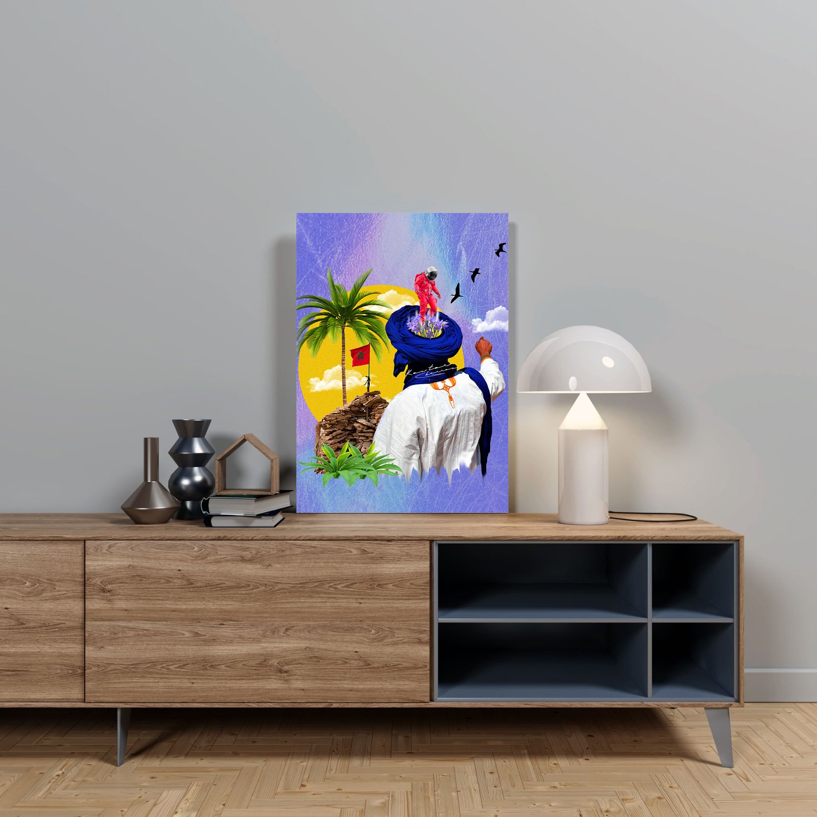 Sahraoui Man tableau pop-art désert marocain par Kawtar Barraz Sahraoui Man tableau pop-art désert marocain par Kawtar Barraz