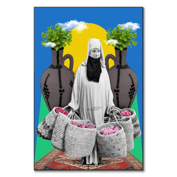 Moulat Lward tableau femme marocaine fleurs par Kawtar Barraz