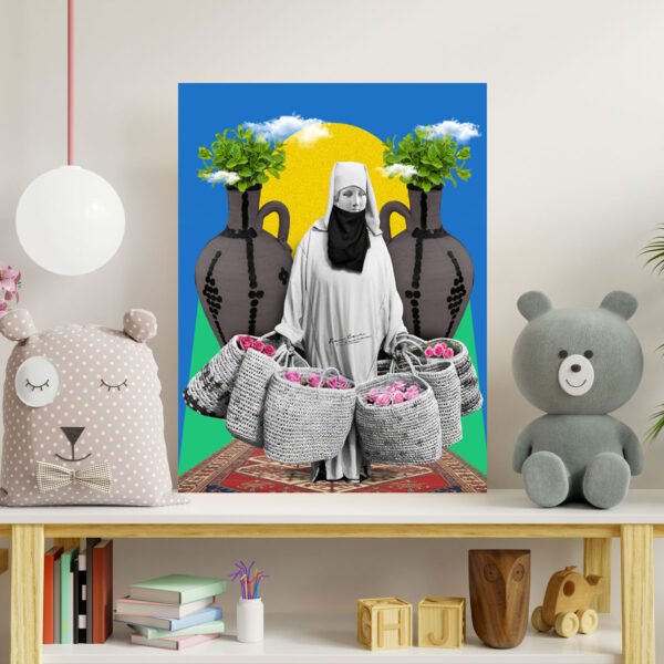 Moulat Lward tableau femme marocaine fleurs par Kawtar Barraz